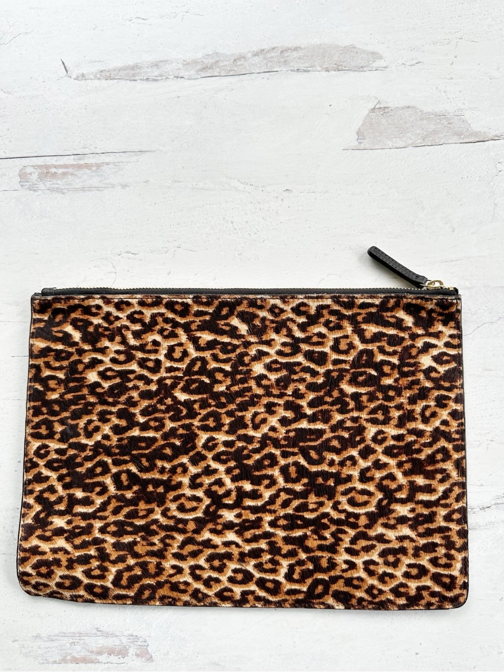 Mark & Graham • Leopard Calf Hair Zip Flat Pouch Clutch - Picture 2 of 14